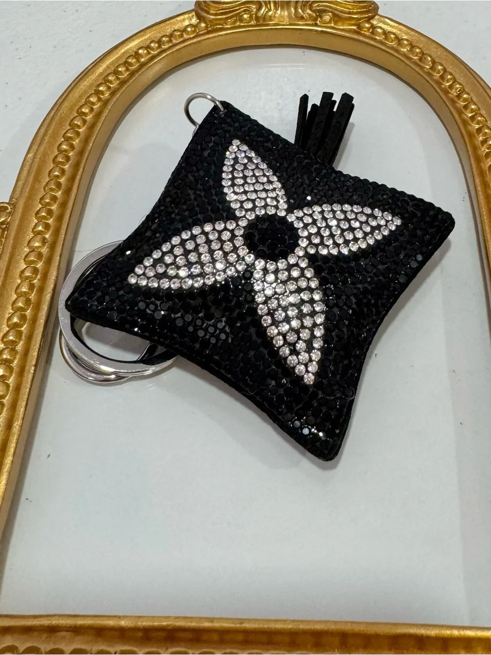 New Black/Silver Flower Motif Keychain/Bag Charm